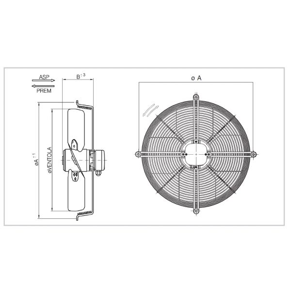 VENTILATORE ASSIALE D.350 ASPIRANTE 4 POLI TRIFASE